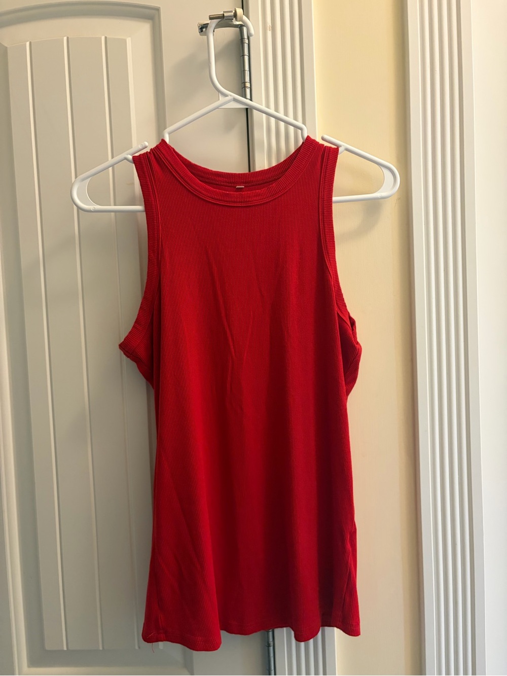 Red Ribbed Sleeveless Tank Top - Women